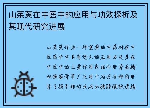 山茱萸在中医中的应用与功效探析及其现代研究进展