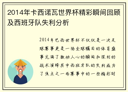 2014年卡西诺瓦世界杯精彩瞬间回顾及西班牙队失利分析